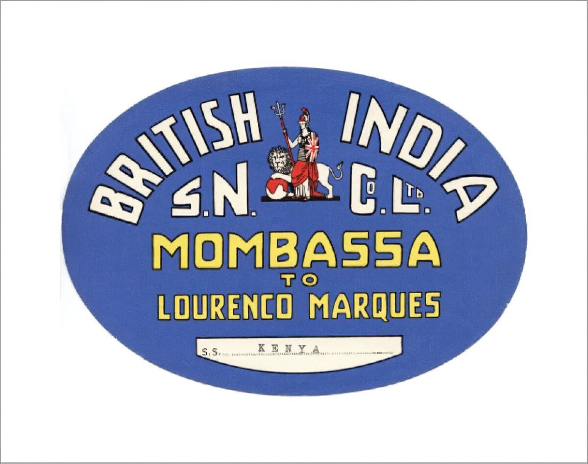 P&O Steam Navigation Company baggage label, London to Bombay.
